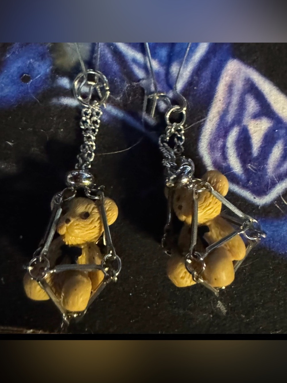 Hand Crafted Brown Teddy Bear Cage Drop Earrings